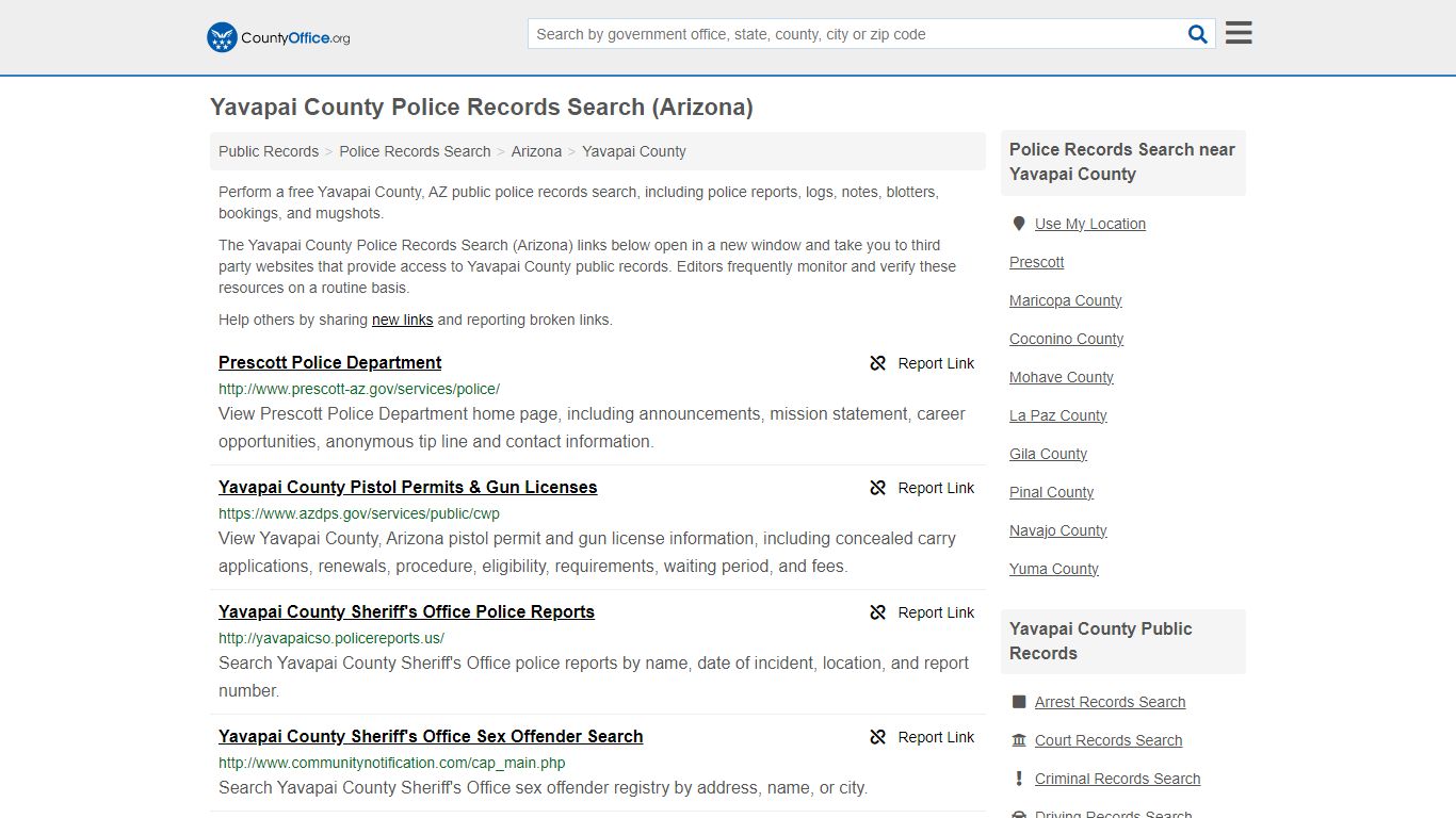 Yavapai County Police Records Search (Arizona) - County Office